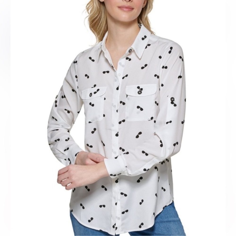 Karl Lagerfeld White Shirt with Black Dots